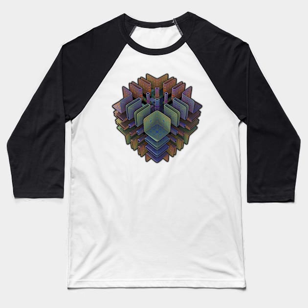 3-D Fractal Cube Baseball T-Shirt by lyle58